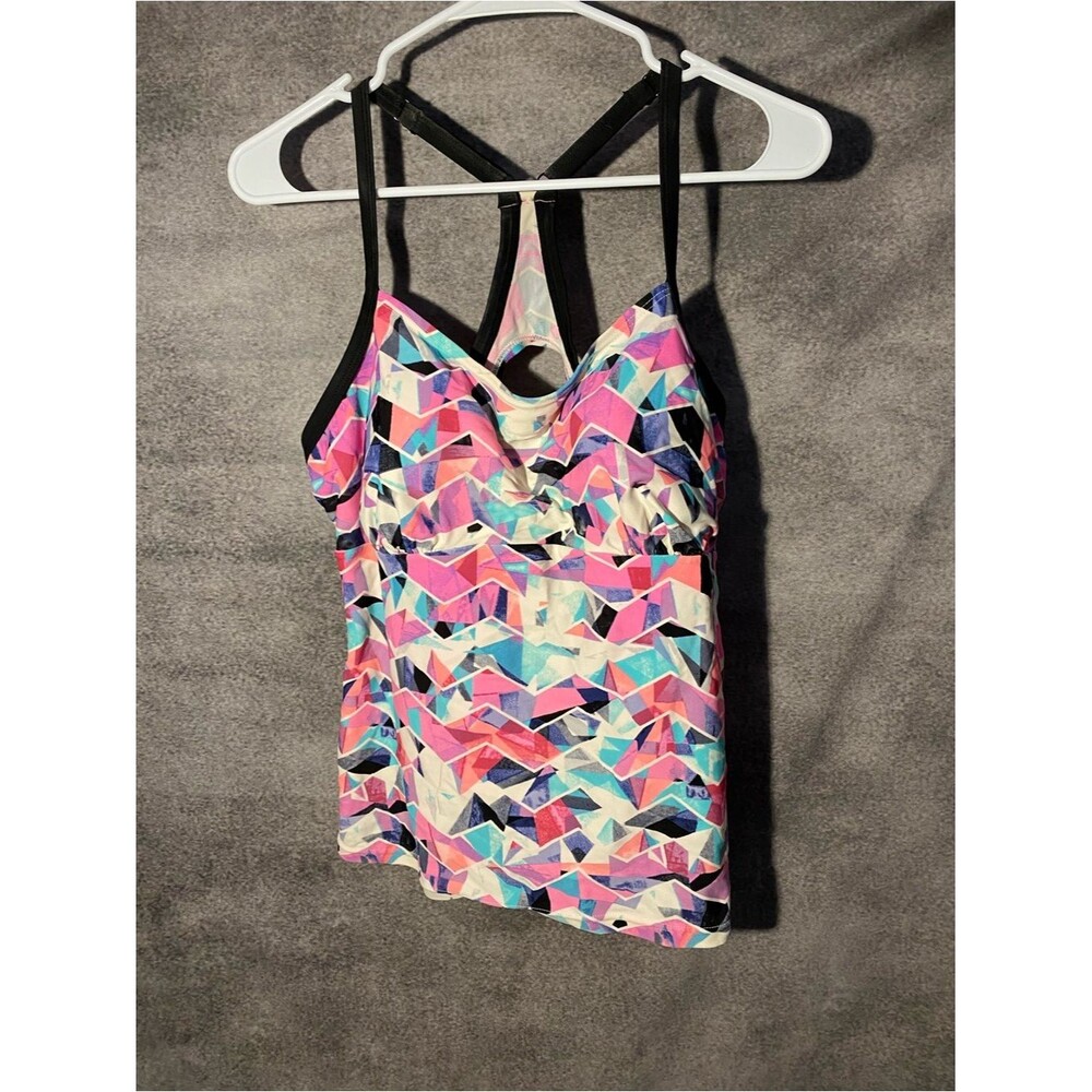 CharmLeaks Geometric Tankini Swim Top Womens Size XL 14 Pink Blue Racerback